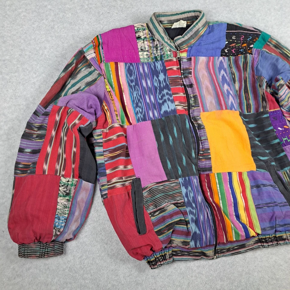 Chaqueta Bomber Parche Vintage Guatemala Textil Mixto Cremallera Completa Años 80 Adulto XL Foto 4 de 4