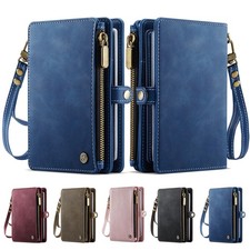 Retro PU Leather Flip Zipper Pocket Card Slots Flip Card Passport case Bag Strap