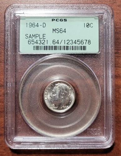 PCGS SAMPLE Slab OGH 1964-D Roosevelt Dime MS 64 Nice Scratch-free Holder