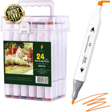 Dual Tip Alcohol Markers 24 Colours – Dual Nib (Fine & Broad) Professional Alcoh