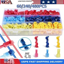 60/480PCS T-Tap Quick Electrical Cable Connector Kit Splice Crimp Wire Terminals