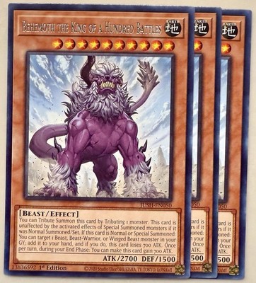 Yugioh! 3x Behemoth the King of a Hundred Battles JUSH-EN050 Rare 1st Ed NM