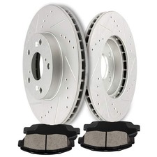 Front Drilled Slotted Disc Rotors Ceramic Brake Pads Kits