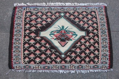 Kelim Vintage Traditionell Handgemacht Orientalisch Weiß Wolle Klein 50x78cm