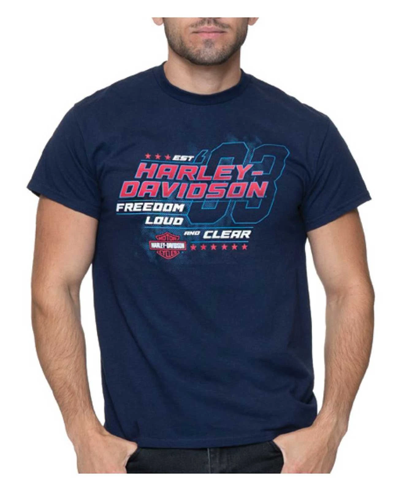 Harley-Davidson Men's Bold Crew-Neck Cotton Short Sleeve T-Shirt, Navy Blue