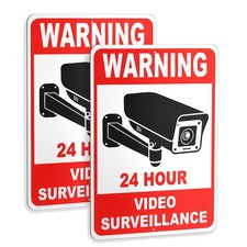 2 PC Video Surveillance Sign - 10x7 Aluminum Smile Your on Camera Signs - 24
