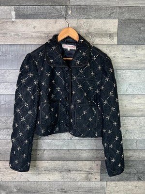 Free People Time Of My Life Verzierte Jacke Gr. Medium Schwarz Silber Pailletten