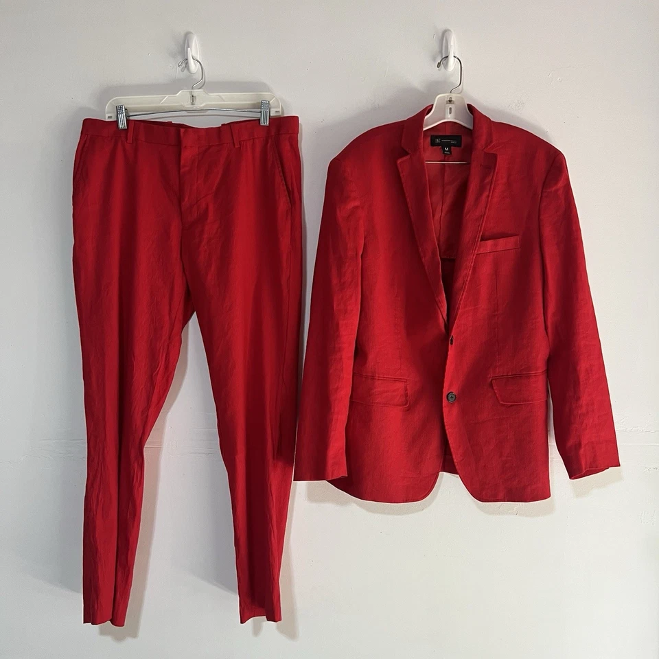 Pantalón INC International Concepts Lino Rayón 34x32 Traje Talla M Rojo Doble Ventilación Foto 2 de 4