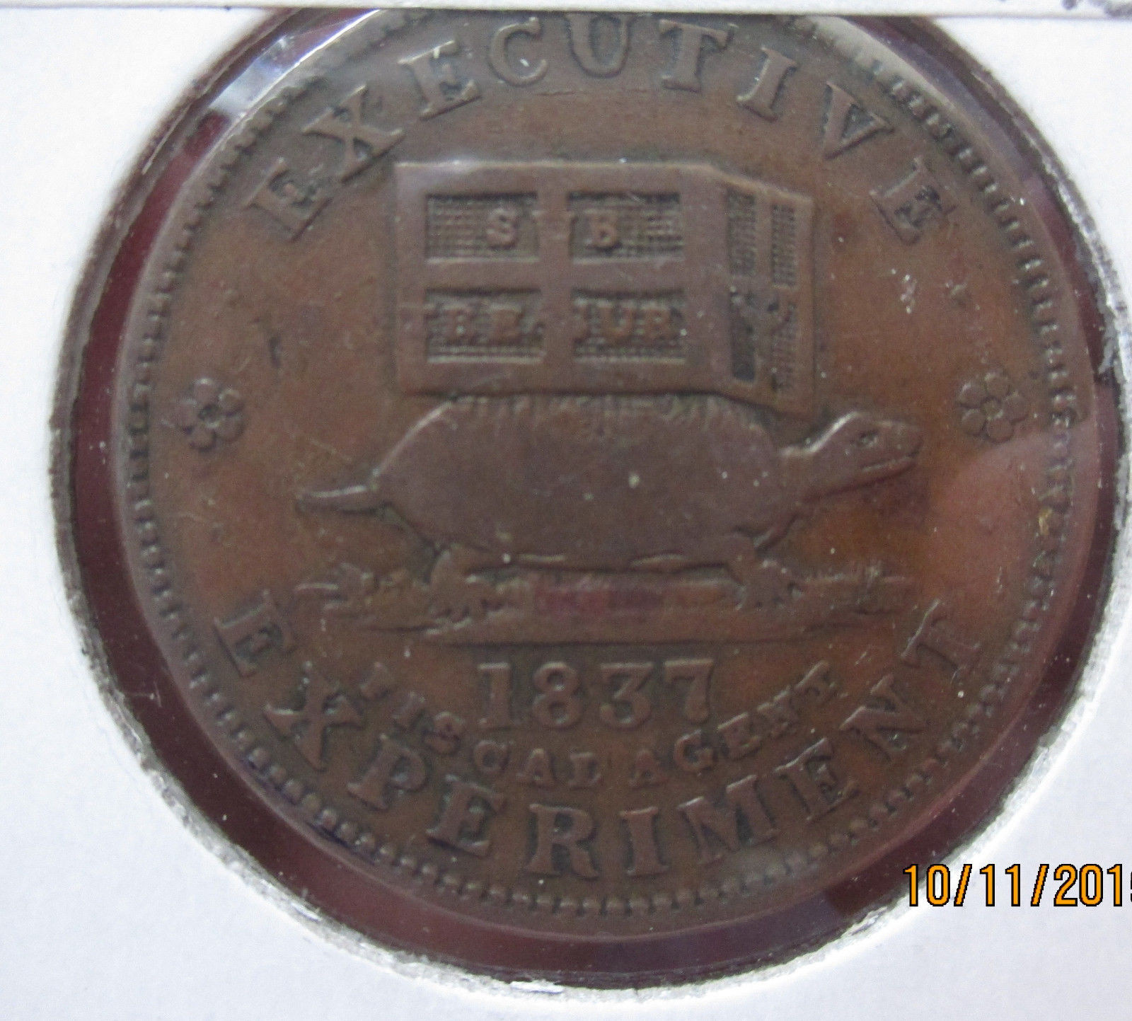 1837 HARD TIMES TOKEN -TURTLE AND HORSE HT A33 