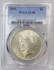 1923 $1 Peace Dollar PCGS AU58 VAM 1A Whisker Mark #