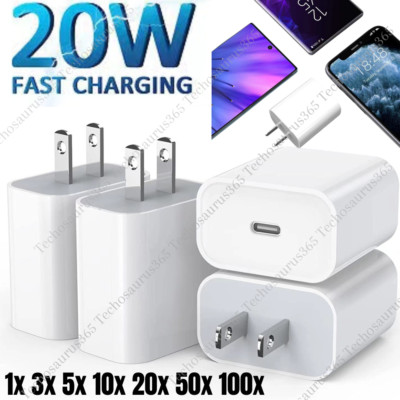 100X Lot 20W USB-C Type C Fast Charger Power Adapter Block For iPhone Android LG
