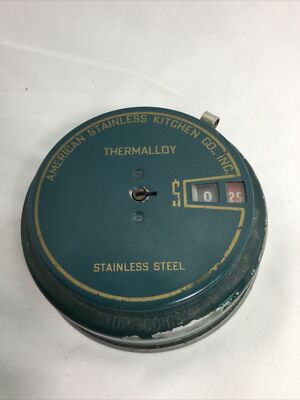 VINTAGE 1942 American Stainless Kitchen Co. Inc. Metal COIN BANK ADD O BANK