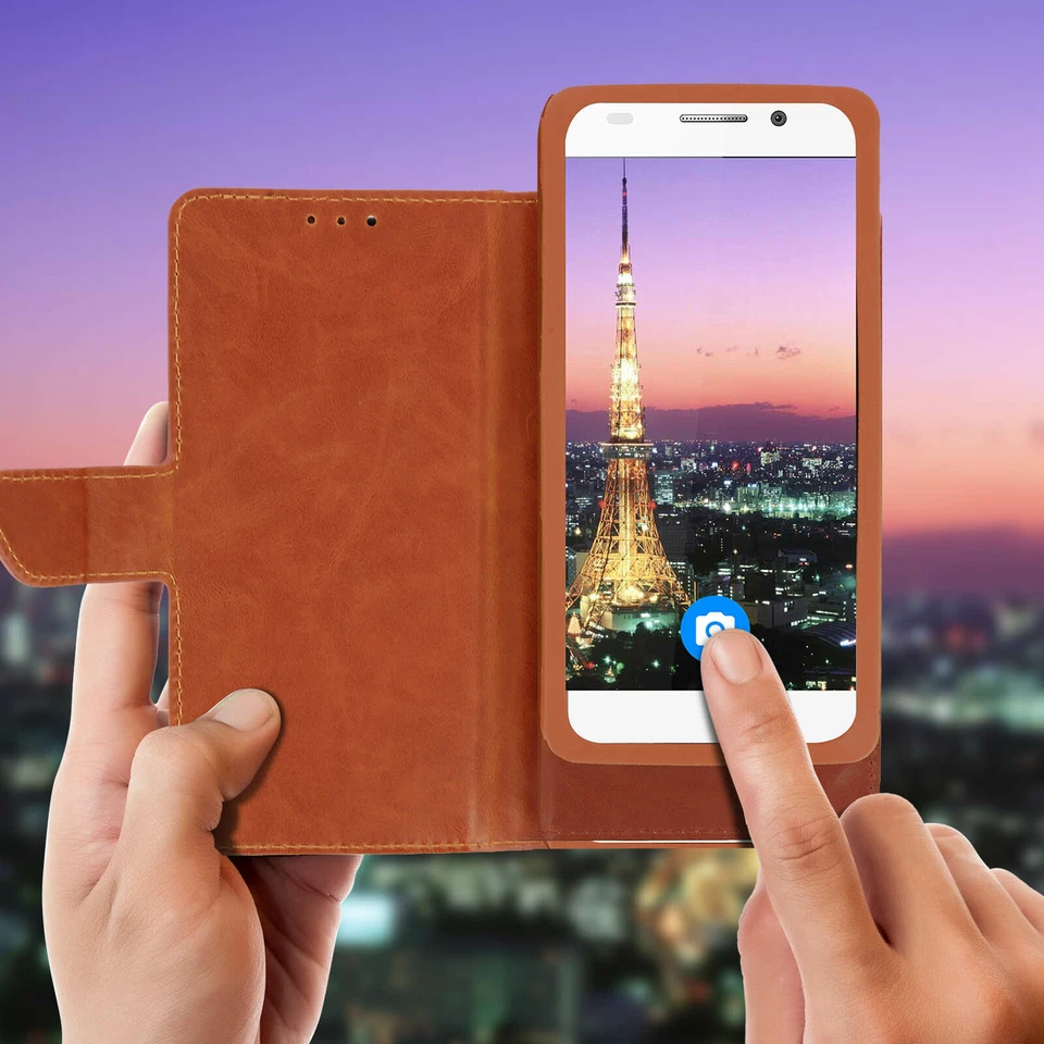 Case Smartphone 5,0 For 5,3'' Cover Wallet Universal Card Holder Camel - Image 3 of 4