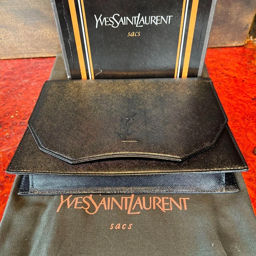 Yves Saint Laurent YSL Saffiano Leather Clutch Second Bag Black w