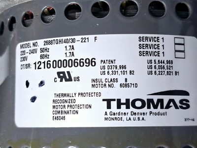 326ページ Thomas 2688TGHI40/30-221 F Compressor Vacuum Pump 2 Stage 50/60 HZ