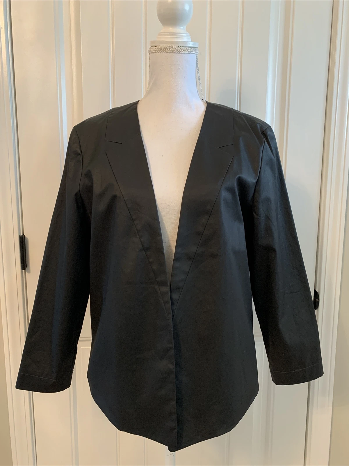 Blazer Kate Spade Saturday Behind The Seams nuovo nero rivestito ecopelle taglia XL