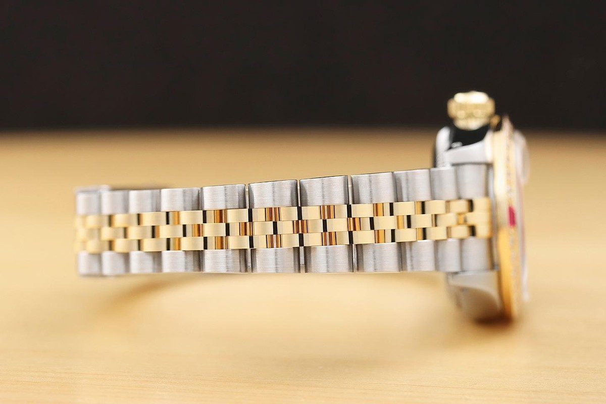 ROLEX LADIES DATEJUST 69173 RED VIGNETTE FACTORY DIAMOND 18K GOLD