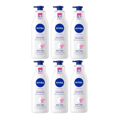 6 Stück NIVEA Körpercreme PINK und ARGAN normale und trockene Haut Feuchtigkeitscreme 500ml