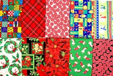 LOT  OF 10 ASSORTED DESIGNER CHRISTMAS HOLIDAY COTTON FABRIC FQ'S