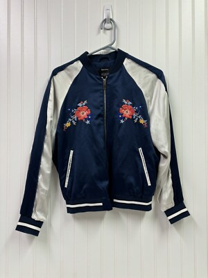 Bershka Japanese Full Zip Koi Fish Embroidery Goldfish Silk Souvenir Jacket Sz S