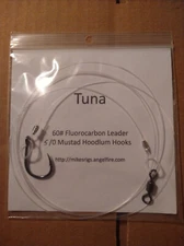 1 Tuna Chunk Rig Fluorocarbon Leader Mustad HooksYellowfin Bluefin