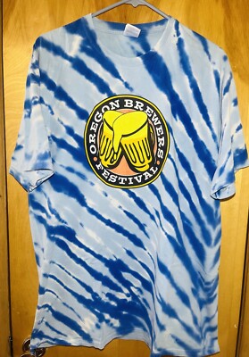 OREGON BREWERS FESTIVAL,Blue & White Tie-Dye Cotton T-Shirt, XL