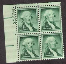 US. 1031. 1c. George Washington, Liberty. PB4 #25326 UL. MNH. 1956-2