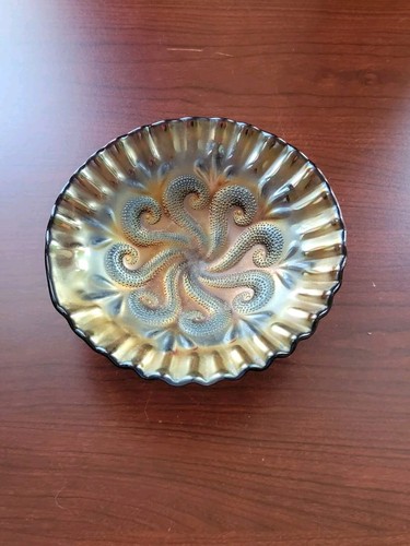 Scarce Purple Dugan Carnival Glass CRE Question Marks Pattern Compote
