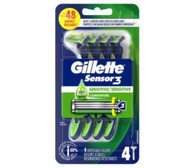 Gillette Sensor3 Men's Disposable Razor - 3 Blade - 4 ct NEW