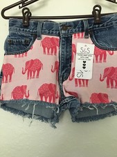 NWT Signature Levi Strauss Girls 12 Reg Loose Fit Blue Jean Shorts Elephants