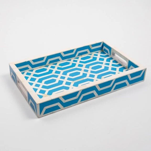 Bone Inlay Tray- Handmade Capri Blue Spider Pattern - Image 2 of 4