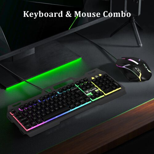 Gaming Keyboard and Mouse Wired Colorful Glowing Mechanical Feel Backlit For PC - Picture 15 of 15