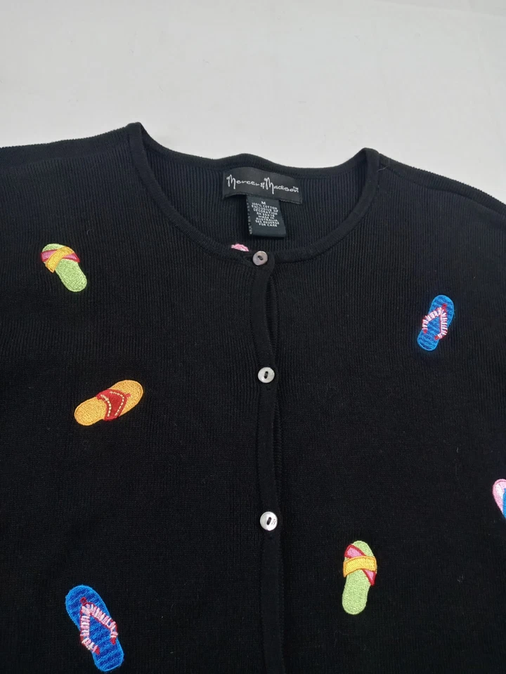 Mercer & Madison Sweater Women Size Medium Embroidered Sandal Black 100% Cotton - Image 2 of 4