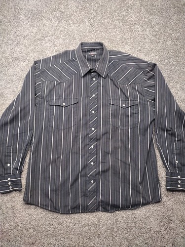 Gioberti Button Up Pearl Snap Black White Stripe Long Sleeve XXL Italy VTG Rock