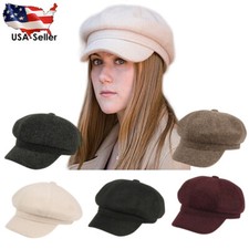 Women's Classic Visor Baker boy Cap Wool Blend Cabbie Winter Hat Adjustable