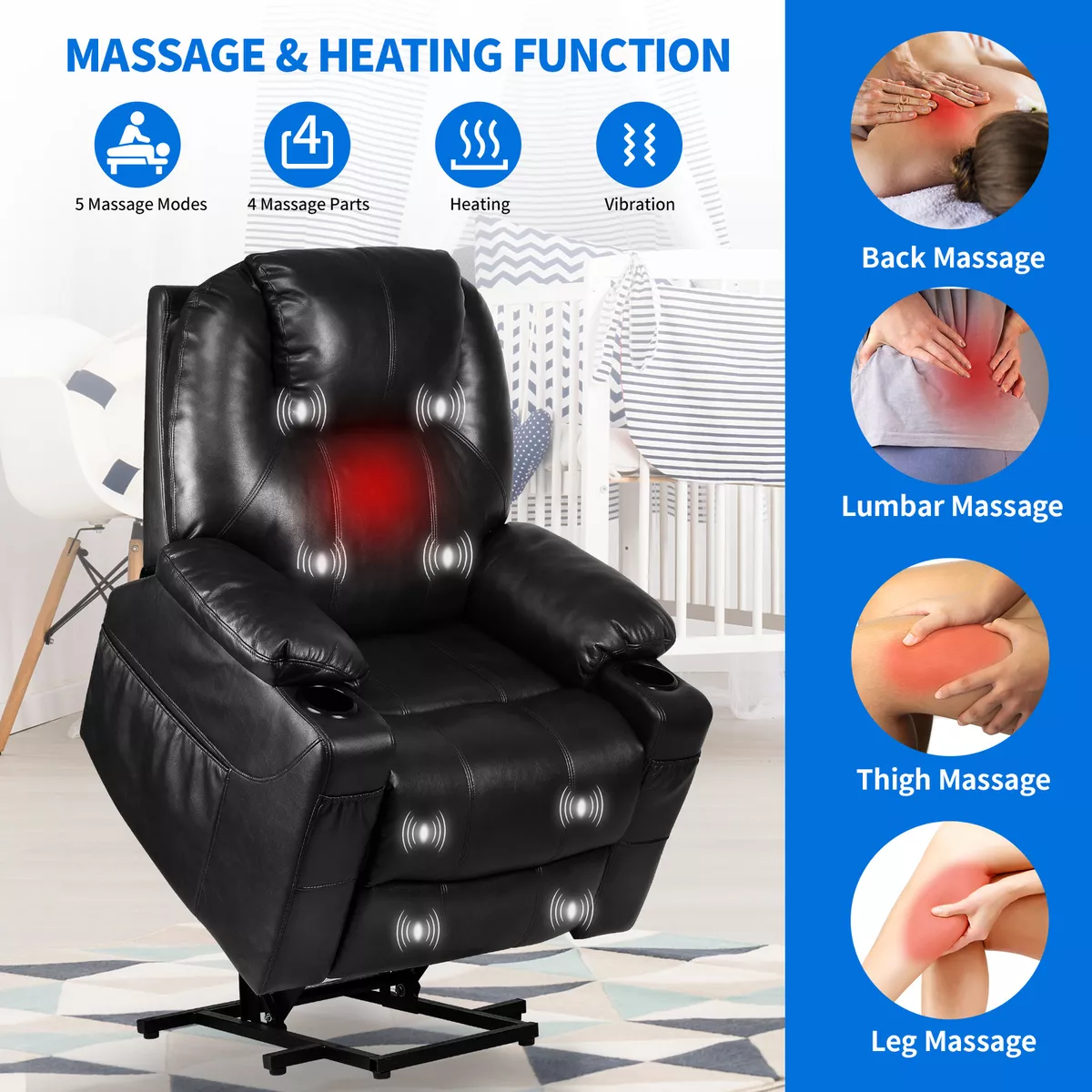 TAUS Recliner Massage Chair Heavy Duty PU Leather Padded Sofa Home