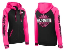 Neon Pink Black Zip Hoodie Harley Davidson Biker Mama Wife Gift Zip Sweatshirt