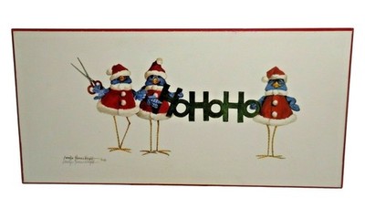 HO HO HO Santa Bluebirds Sign Colorplak Carolyn Shores Wright Christmas Signed