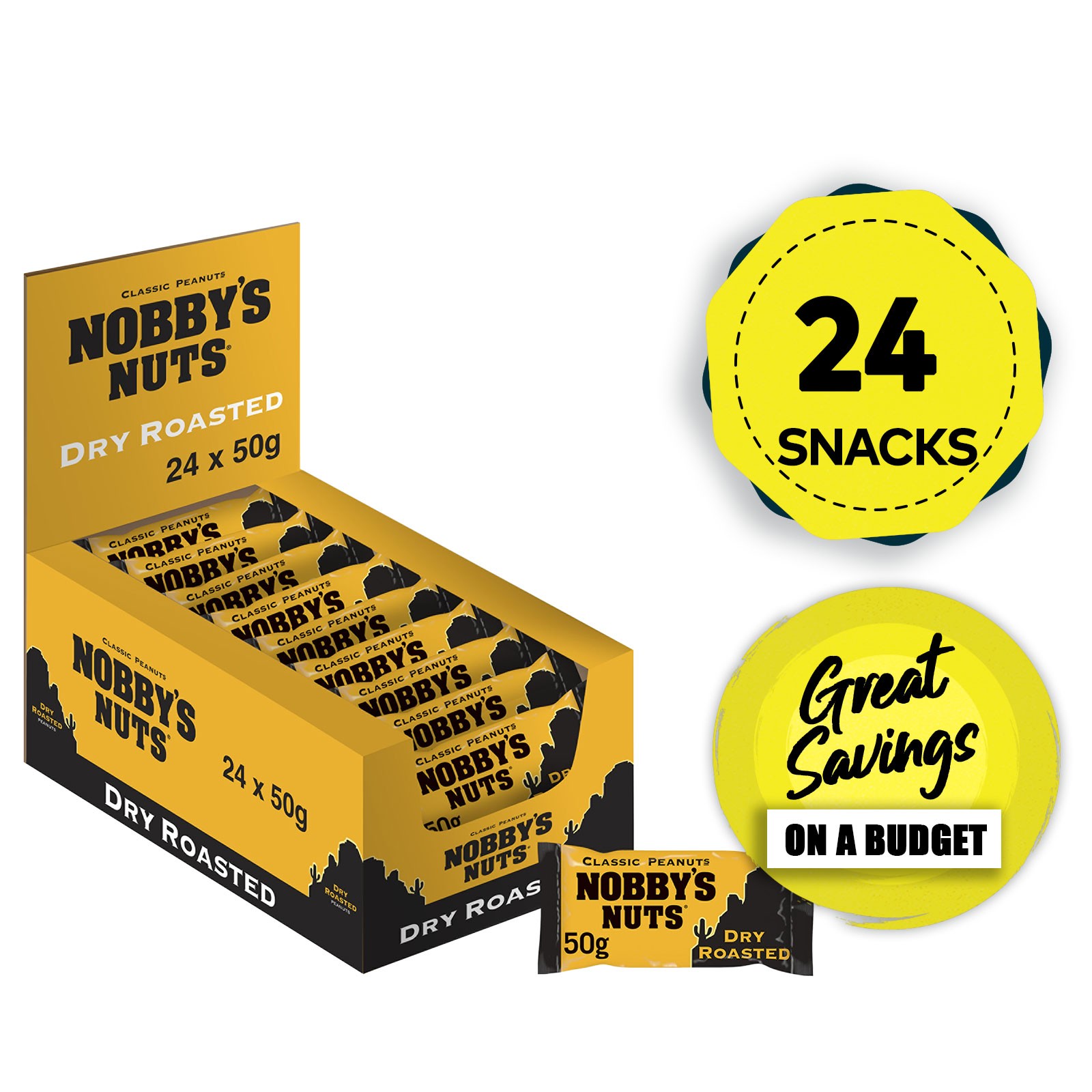Nobby's Nuts Dry Roasted Peanuts Classic For Vegetarians 24 x 50g