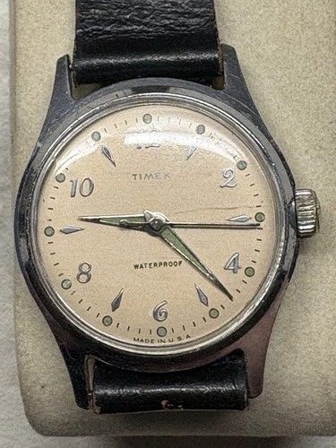 Vintage 1950'S TIMEX MEN'S MARLIN WATCH 33MM MANUAL WIND SILVER TONE RUNS NICE