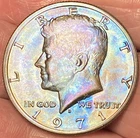 1971-D  Kennedy Half Dollar Beautiful Lustrous Rainbow Toned Coin BU - # 45