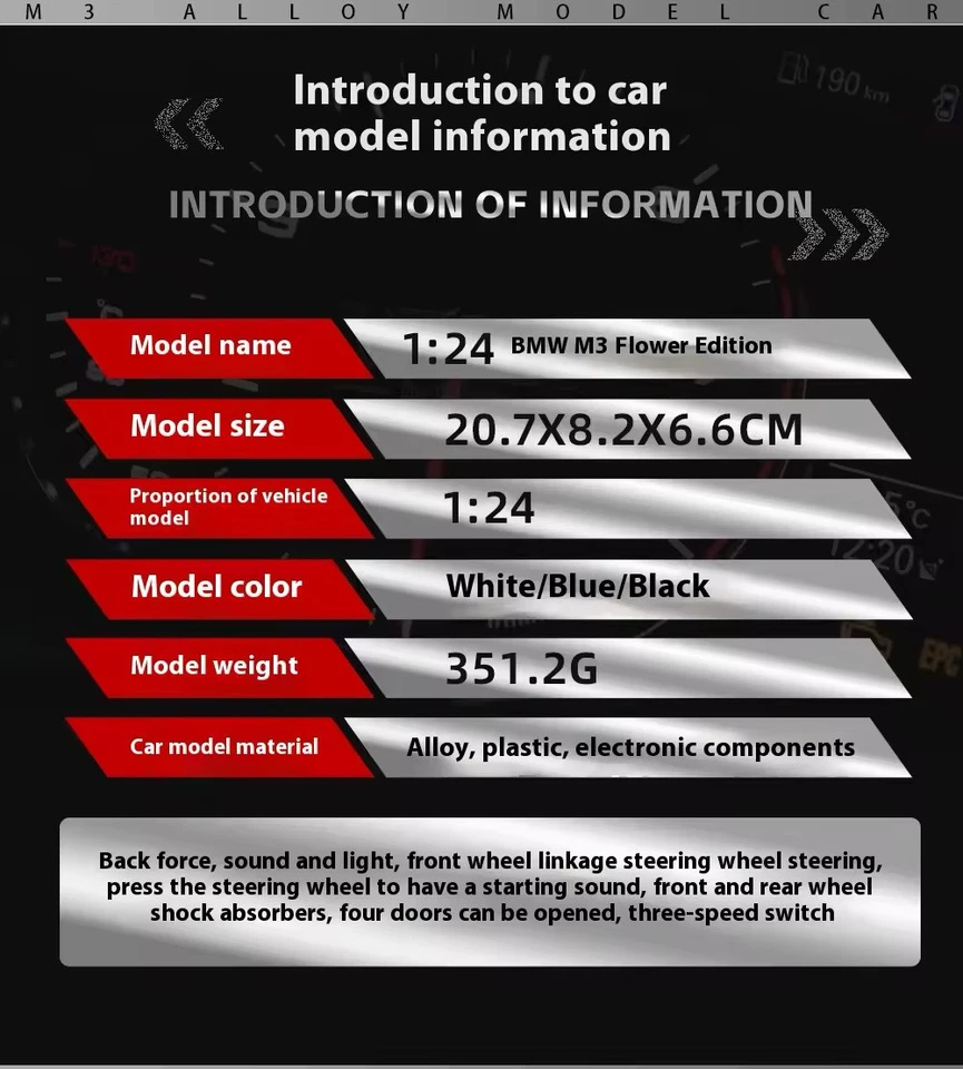 Nuevo 1:24 BMW M3 E30 1988 Diecast Vehículo Modelo Coche de Juguete Colección Niños Regalos Reino Unido Foto 3 de 4