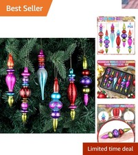 6 Pcs Vintage Glass Finials - 7.1 Inch Christmas Ornaments for Elegant Decor