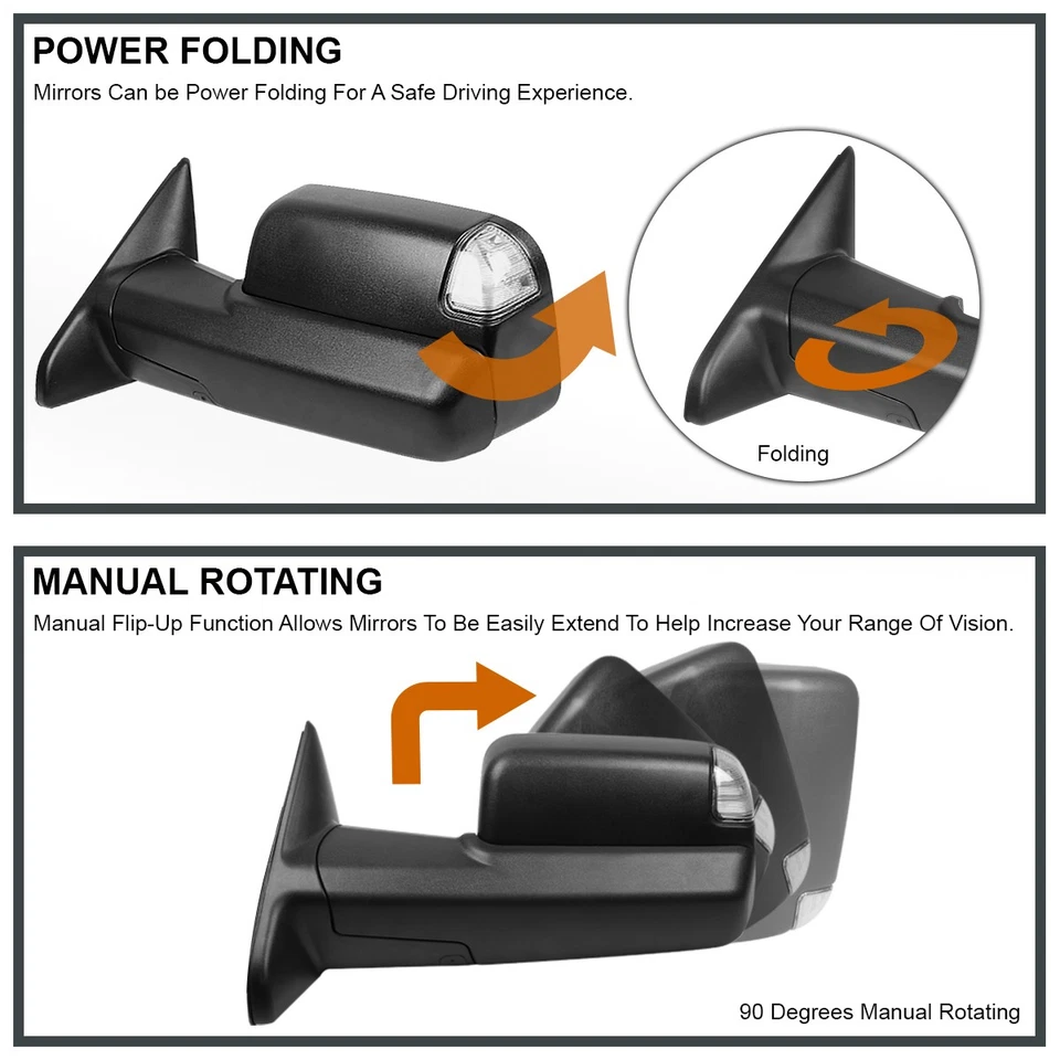 Fits 2013-2024 Ram 1500 Power Fold+Heated+LED Signal+Puddle Tow Mirrors - Image 4 of 4