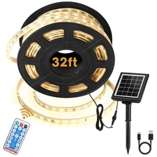 Outdoor Solar LED Strip Lights, 32.8 Ft, 1200 LEDs, 5000mAh battery, 8 modes,...