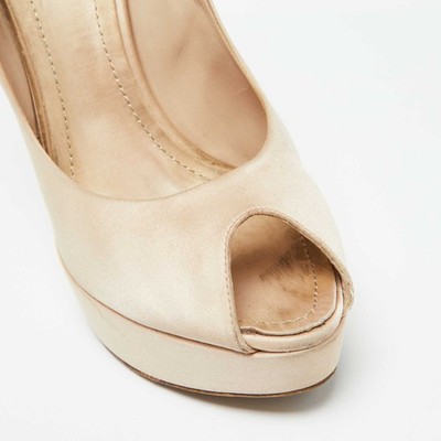 Dior Beige Satin Cannage Heel Peep Toe Platform Pumps Size 41.5 | eBay