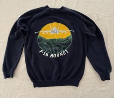 F-18 Sweatshirt Size Med (38-40) Navy Blue Crew Neck Long Sleeve Made In USA