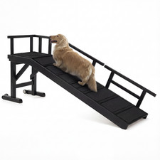 Wooden Dog Ramp for Bed or Couch, with Removable Side Rails, Top Platform Wheels