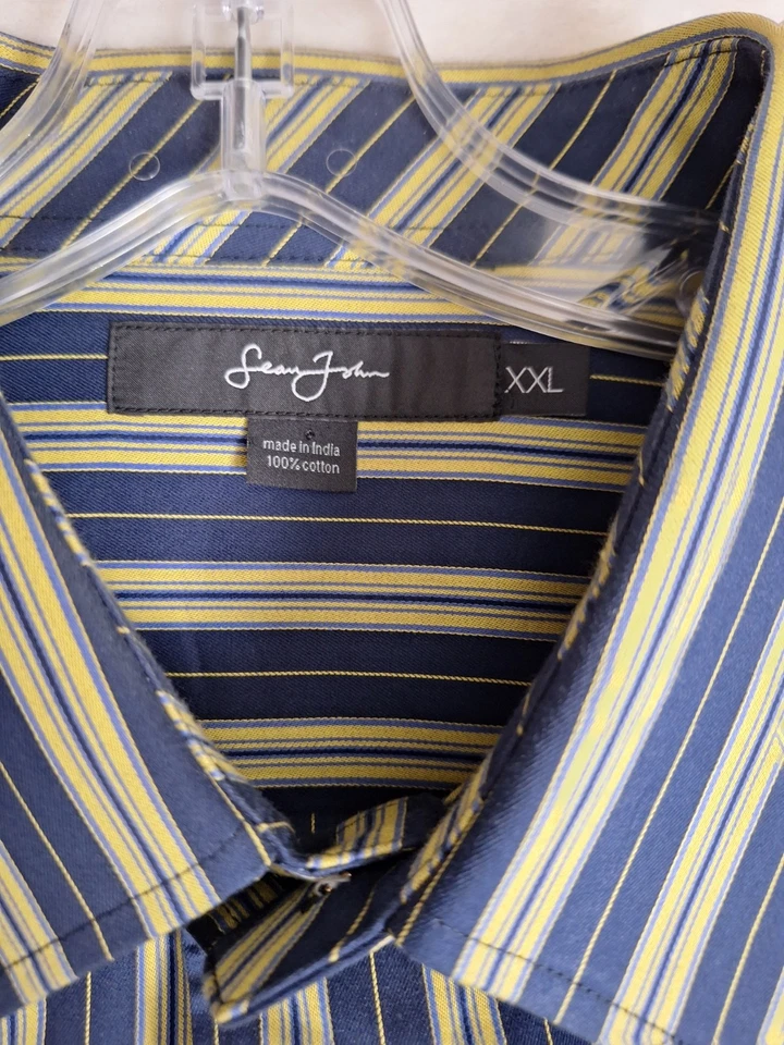 Рубашка мужская Sean John XXL синяя полоса вышитая французские манжеты хип-хоп рэп Y2K 2XL - Изображение 3 из 4