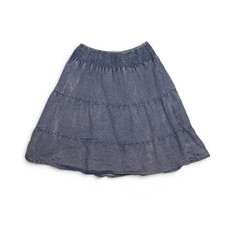 Vintage Tiered Denim Skirt with Shirred Elastic Waistband